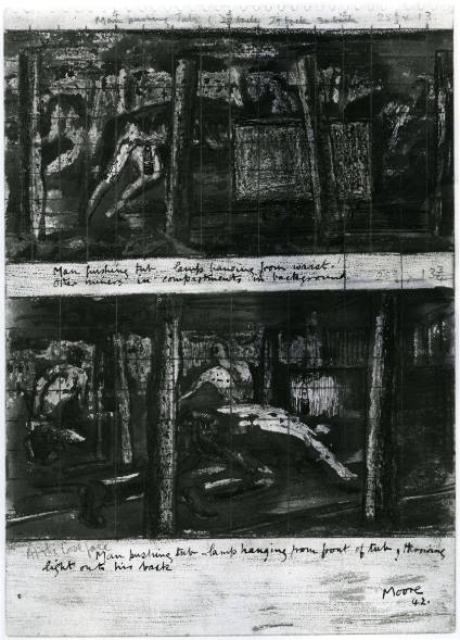 Studies for `At the Coalface Miner Pushing Tub and Coalminers