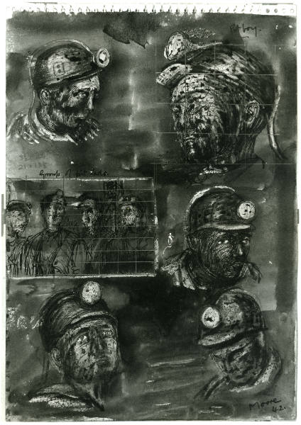 Miners' Heads and Study for `Pit Boys at Pithead`
