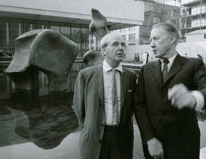 Henry Moore and Frank Stanton at the installation of the Lincoln Center Reclining Figure (LH 51…