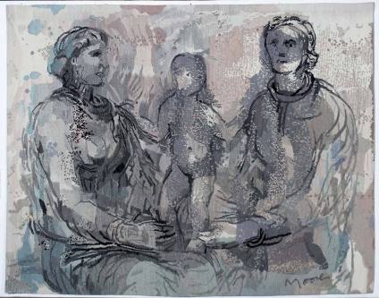 Two Seated Women and a Child