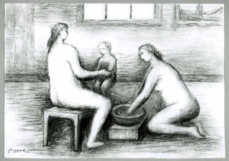 Two Women Bathing a Child