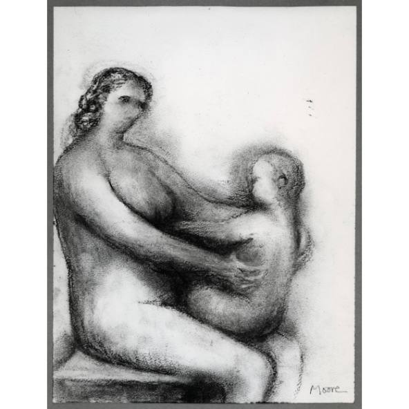 Nude Seated Mother with Child on Knees