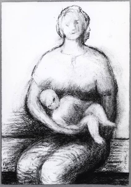 Seated Mother with Child Cradled on Lap