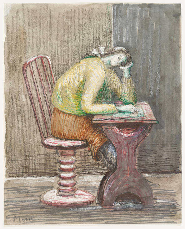 Girl Writing, Seated on an Adjustable Chair