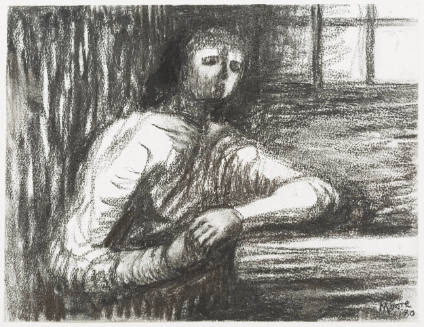 Figure Seated by Window in a Dark Room