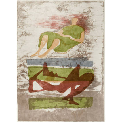 Two Reclining Figures on Striped Background