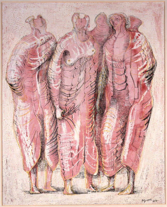 Draped Standing Figures in Red