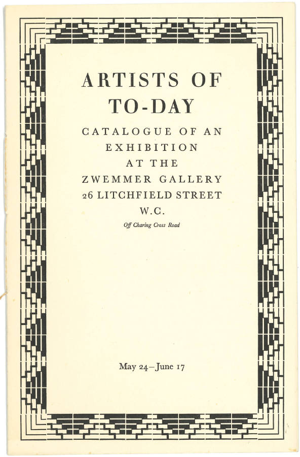 1933 London, Zwemmer Gallery, Artists of To-day