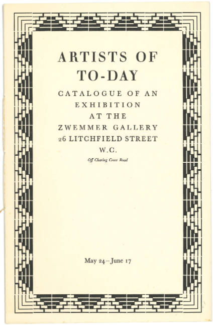 1933 London, Zwemmer Gallery, Artists of To-day