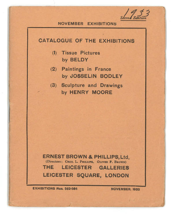 1933 London, Leicester Galleries, Sculpture and Drawings by Henry Moore