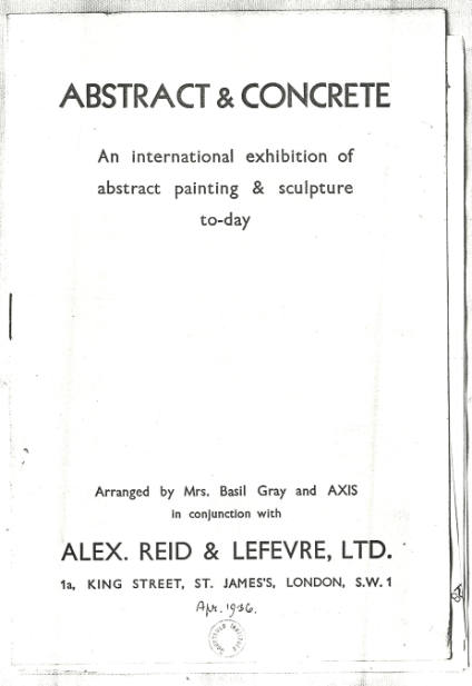 1936 London, Alex.Reid and Lefevre, Abstract and Concrete. An international exhibition of abstarct painting & sculpture to-day