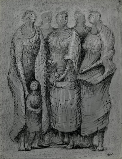 Group of Red Draped Standing Figures