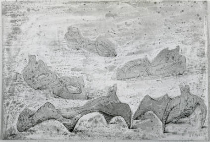 Four Reclining Figures: Drawing for Metal Sculpture