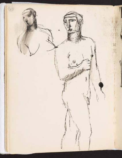Striding Male Nude and Female Bust