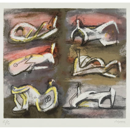 Six Reclining Figures with Red Background