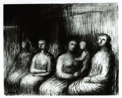 Four Women and a Child in Dark Interior