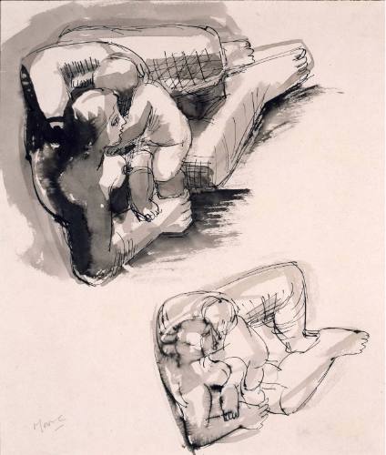 Two Studies for Reclining Mother and Child