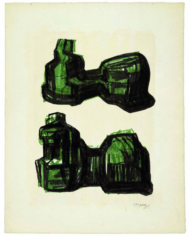 Two Reclining Figures in Black and Green