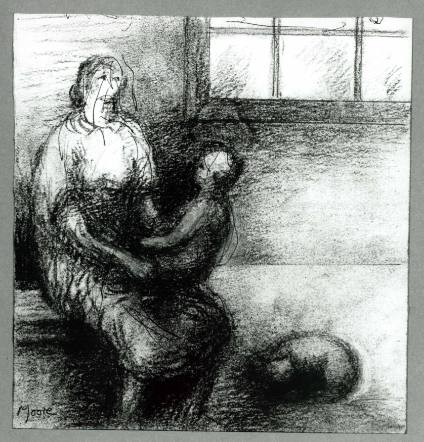 Seated Mother and Child in Interior