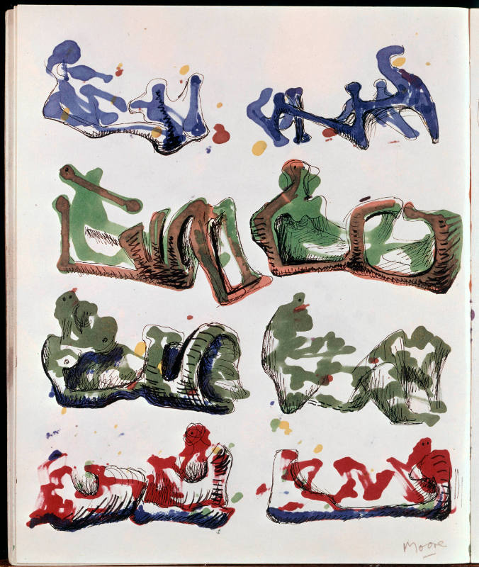Eight Reclining Figures on White Background