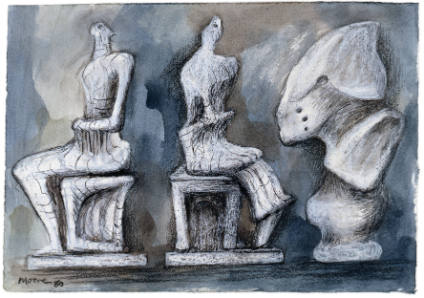 Ideas for Sculpture: Two Seated Figures and a Bone Form