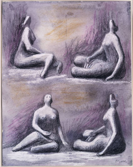 Drawing for Seated Figure Sculpture: Four Views