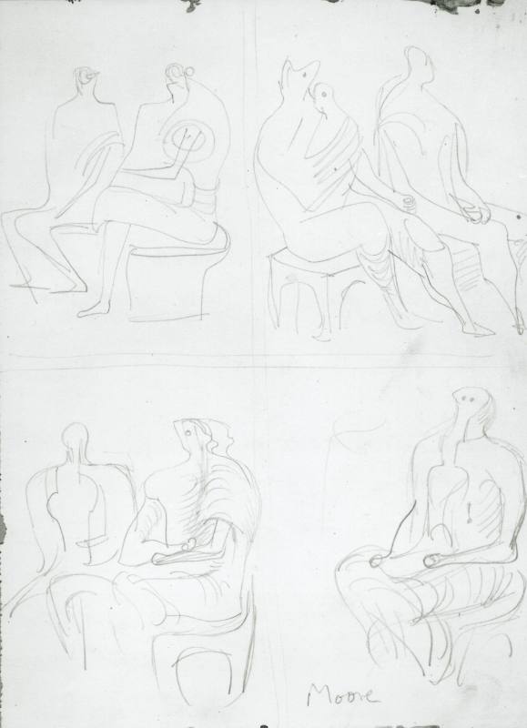 Four Studies of Seated Figures: Ideas for Family Group Sculpture