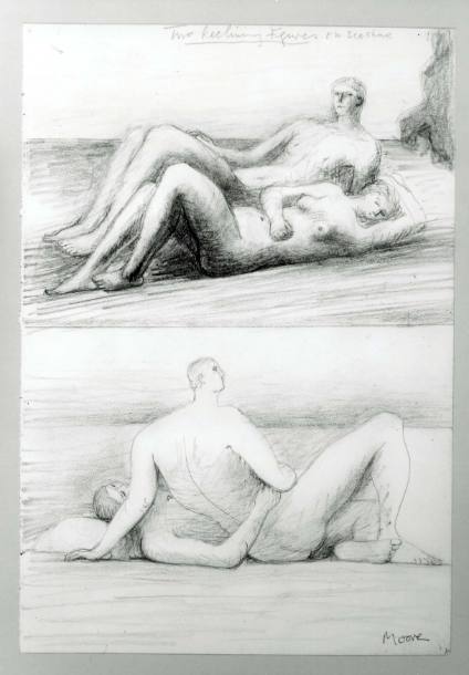 Two Reclining Figures on Seashore
