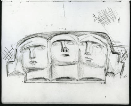 Three Heads: Studies for Relief on Garden Bench