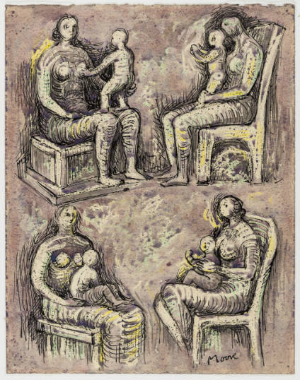 Four Studies for Seated Mother and Child