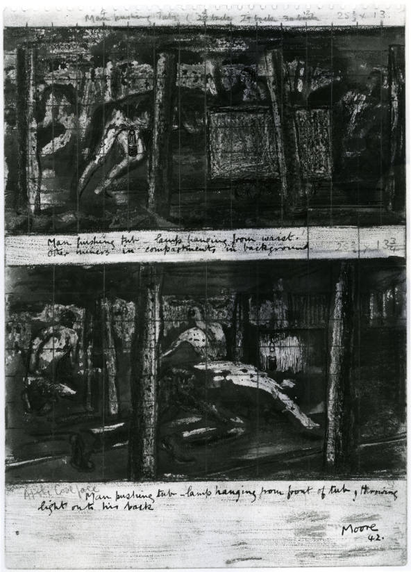 Studies for `At the Coalface Miner Pushing Tub and Coalminers