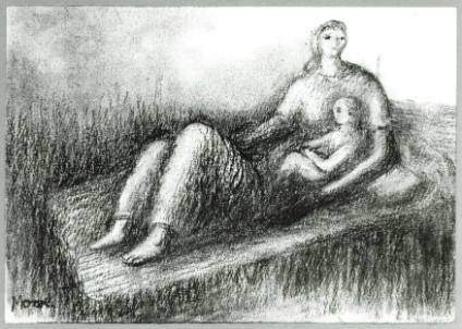 Mother and Child Seated on Couch