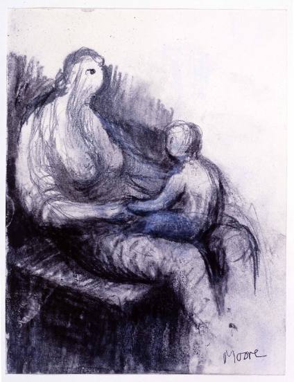 Nude Seated Mother with Child on Lap