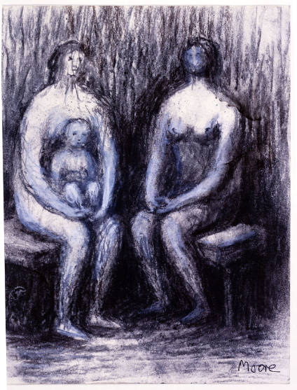 Two Seated Women and a Child